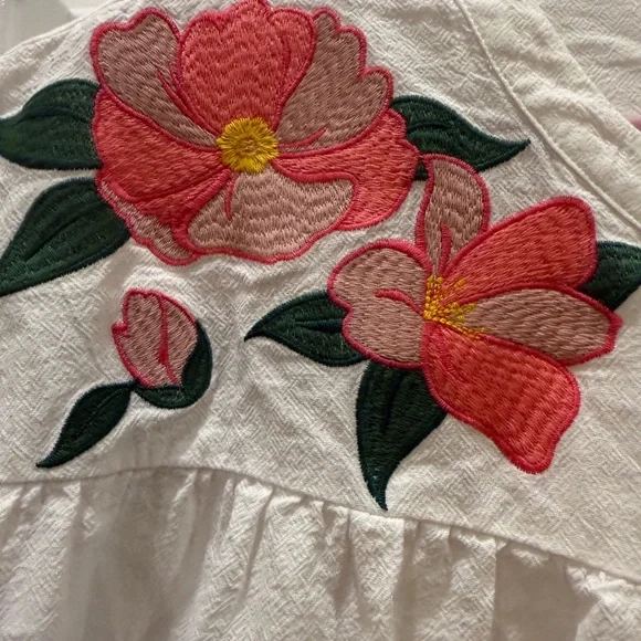 Oddi 100% Cotton Women's White Floral Embroidered Short Sleeve Top - Picture 3 of 9